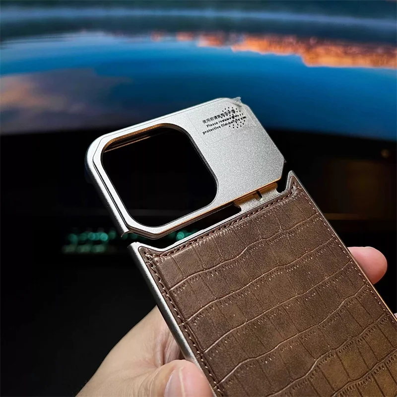 For iPhone 14 Pro Max Metal Aluminum Alligator Skin Pattern Phone Case For iPhone 15 Pro Max Magnetic Aromatherapy Protective image 2