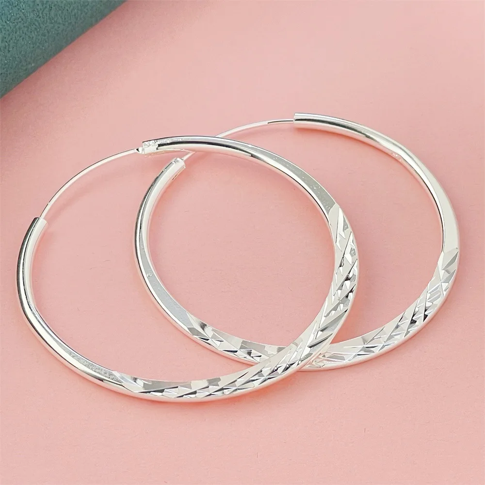 925 Sterling Silver Earrings Round Large Earrings Women's Simple Fashion Earrings Birthday Party Anniversary Jewelry Gift