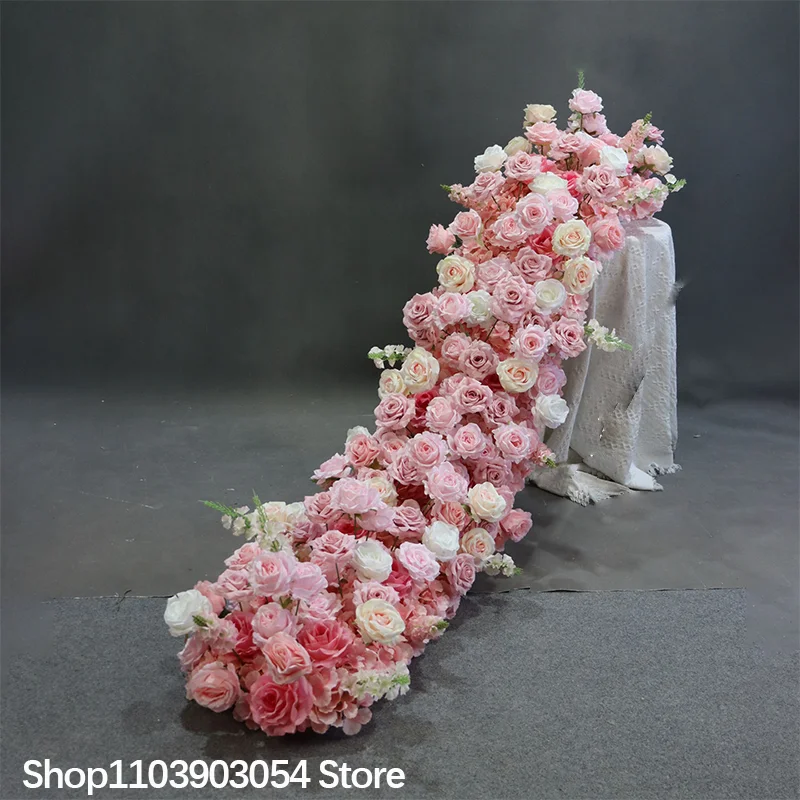 Weiße Rosen-Kunstblumen-Läufer, Hochzeits-Hintergrund-Dekoration, Blumenball-Arrangement, Blumenreihe, Dekorationsartikel für Bankette, Partys und Events – Detail 5