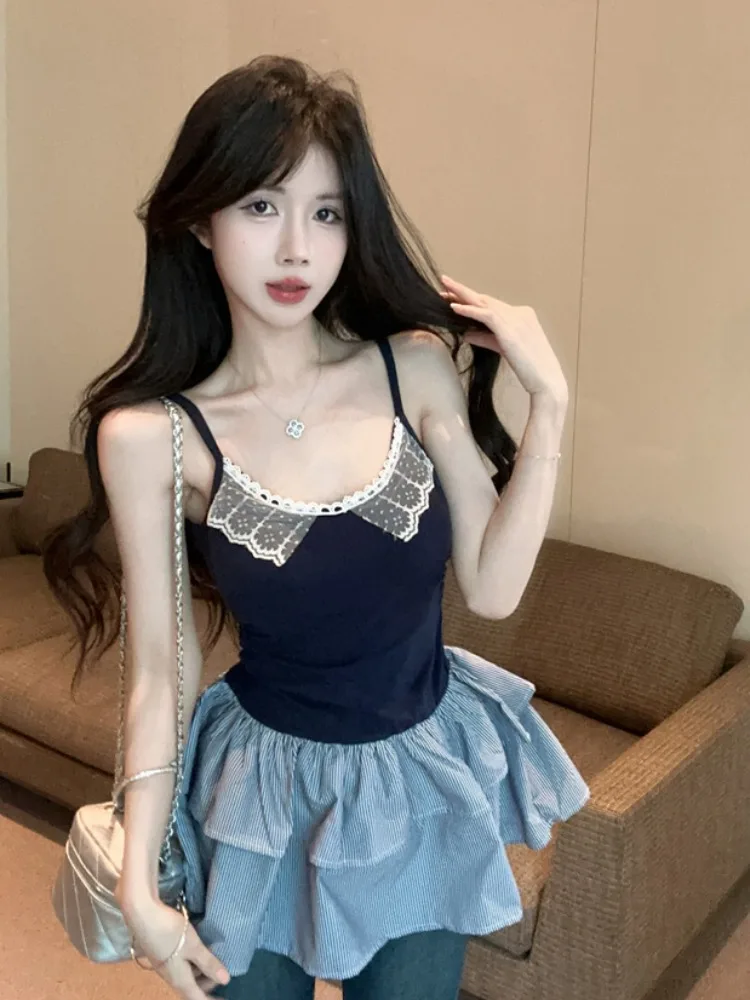 

Ballet Style Lace Strap Vest Women Summer Layered Cake Hem Puffy Tube Top Small Upper Body Thai Style Absolutely Beautiful
