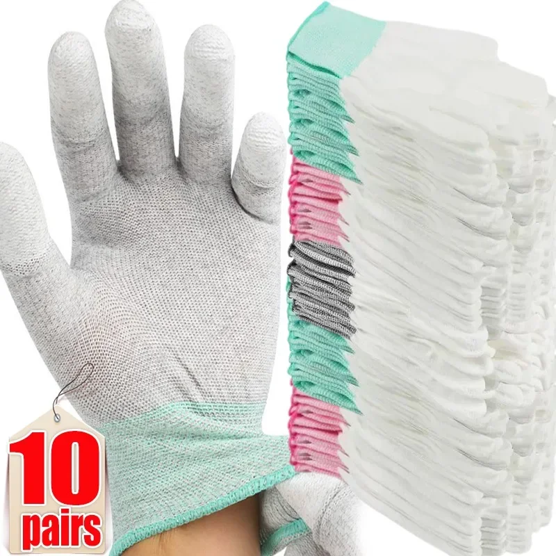 1/10pairs Antistatic Gloves Anti Static ESD Electronic Working Glove Pu Coated Palm Coated Finger Antiskid for Finger Protection