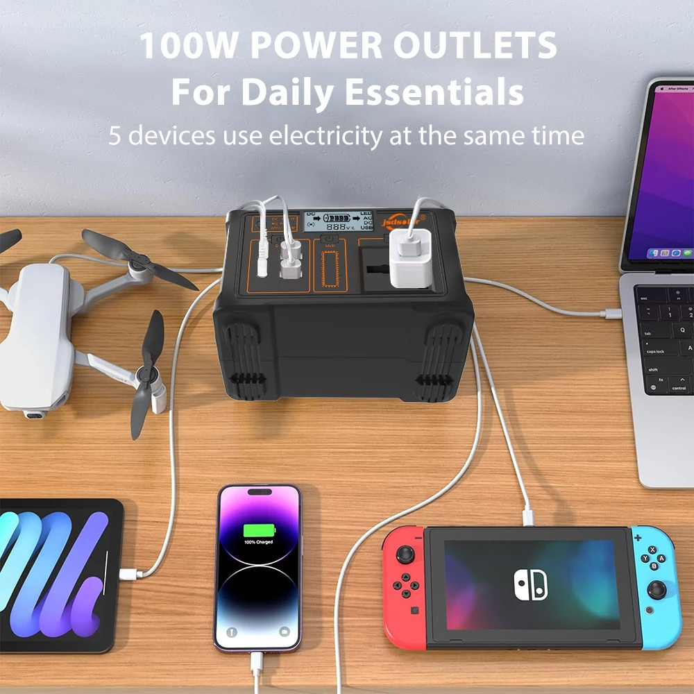 100W 24000mAh LiFePO4 Portable Power Station Mobile Power Supply Solar Generator 220V/110V Charging Station EU/US/UK for Camping