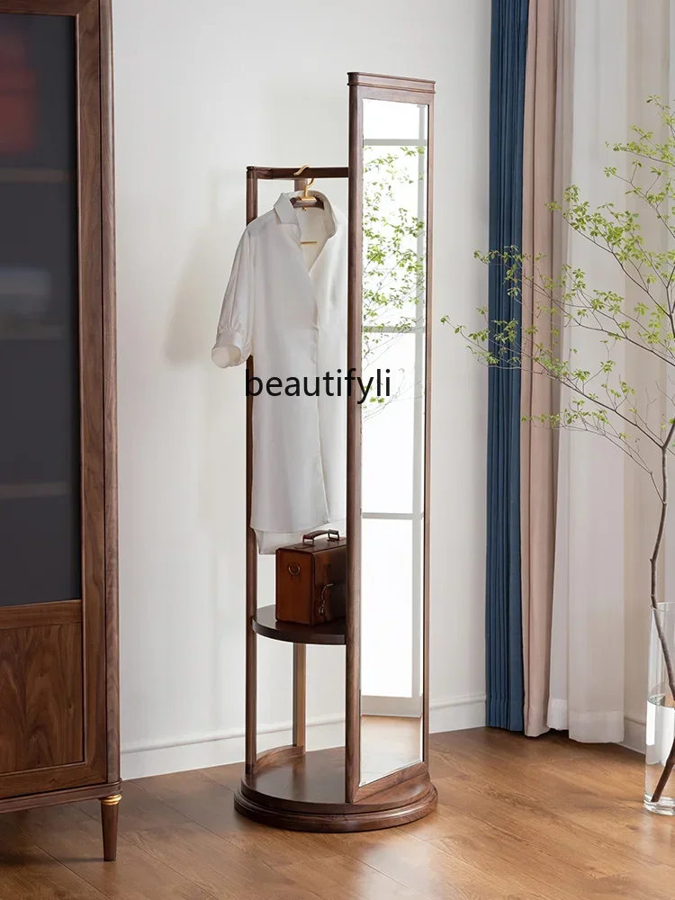 cc182R11 Black Walnut Full-Length Mirror Vertical Home Floor Mirror New Chinese Multi-Functional Bedroom Rotating Hanger Clothe