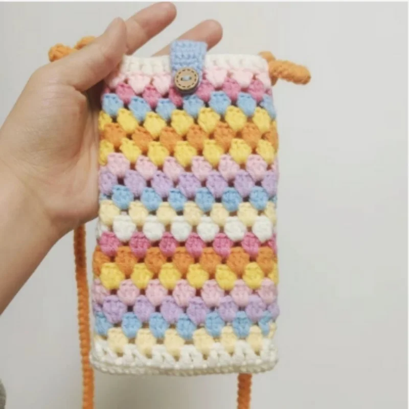 Handmade woven floral mobile phone bag with lining, crossbody bag, tissue bag, card bag, summer shopping storage bag