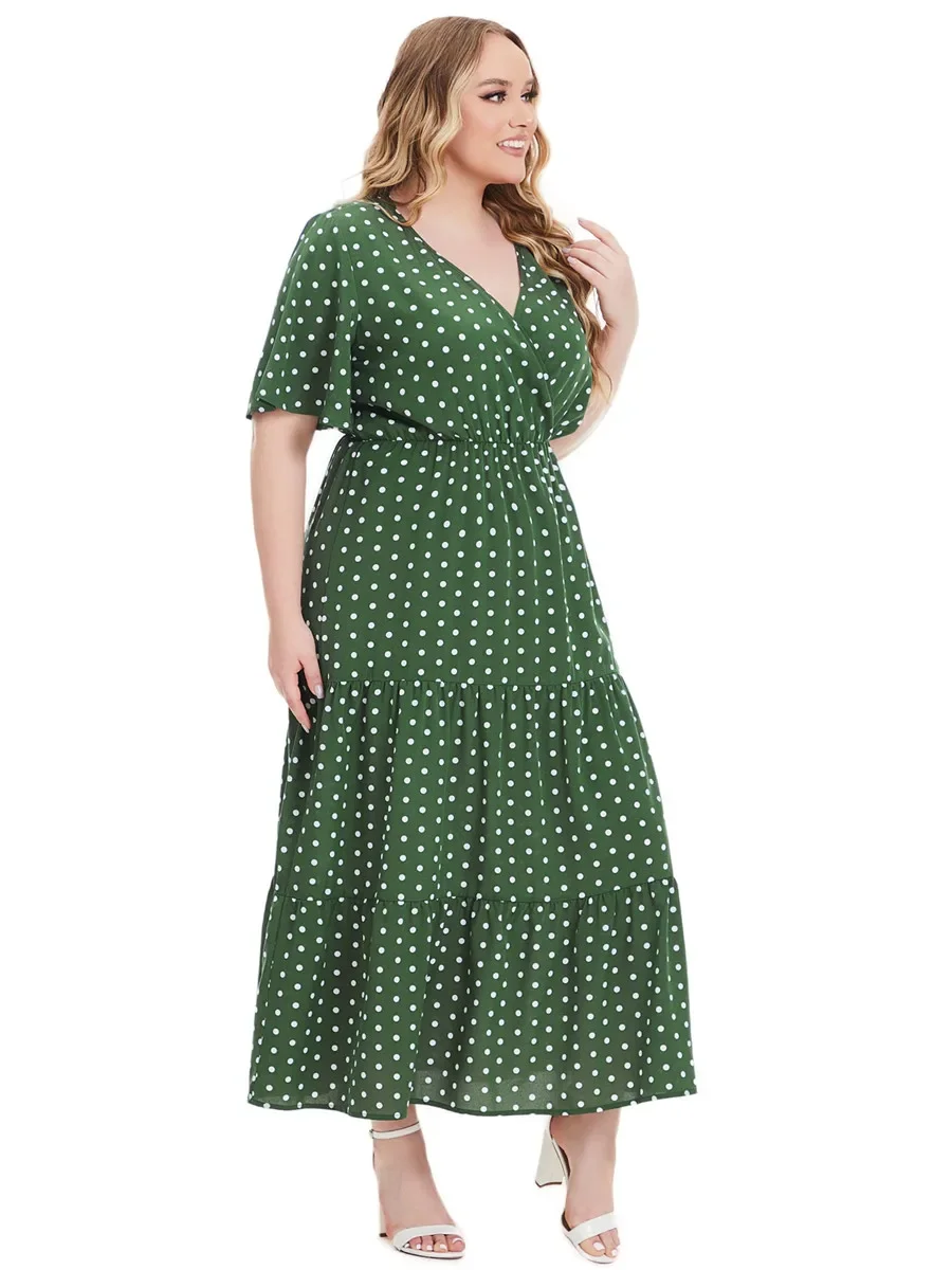 

Fashion Summer Dresses 2024 for Women Dress Red Green Blue Short Sleeve Women's Elegant Clothing Polka Dots Holiday Clothes