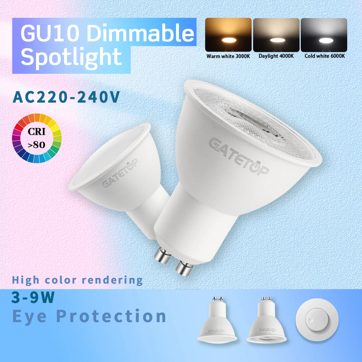 10PCS LED Dimmable Bulb GU10 3000K 6000K Warm White 220V 5/7/9W(50W Halogen Equivalent LED Bulb Replacement Recessed Track Light