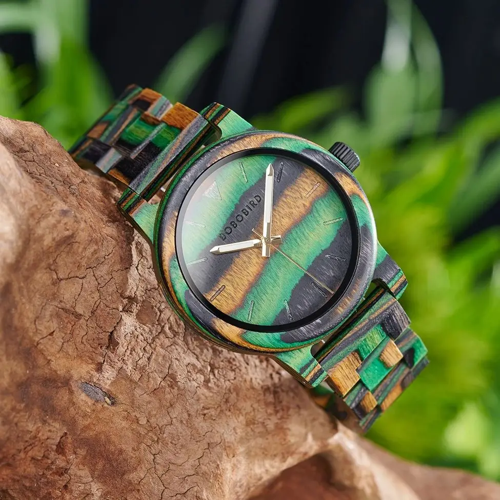 BOBO BIRD Men's Watches Colorful Wood Analog Quartz Watch Great Gift for Ladies With Gift Box