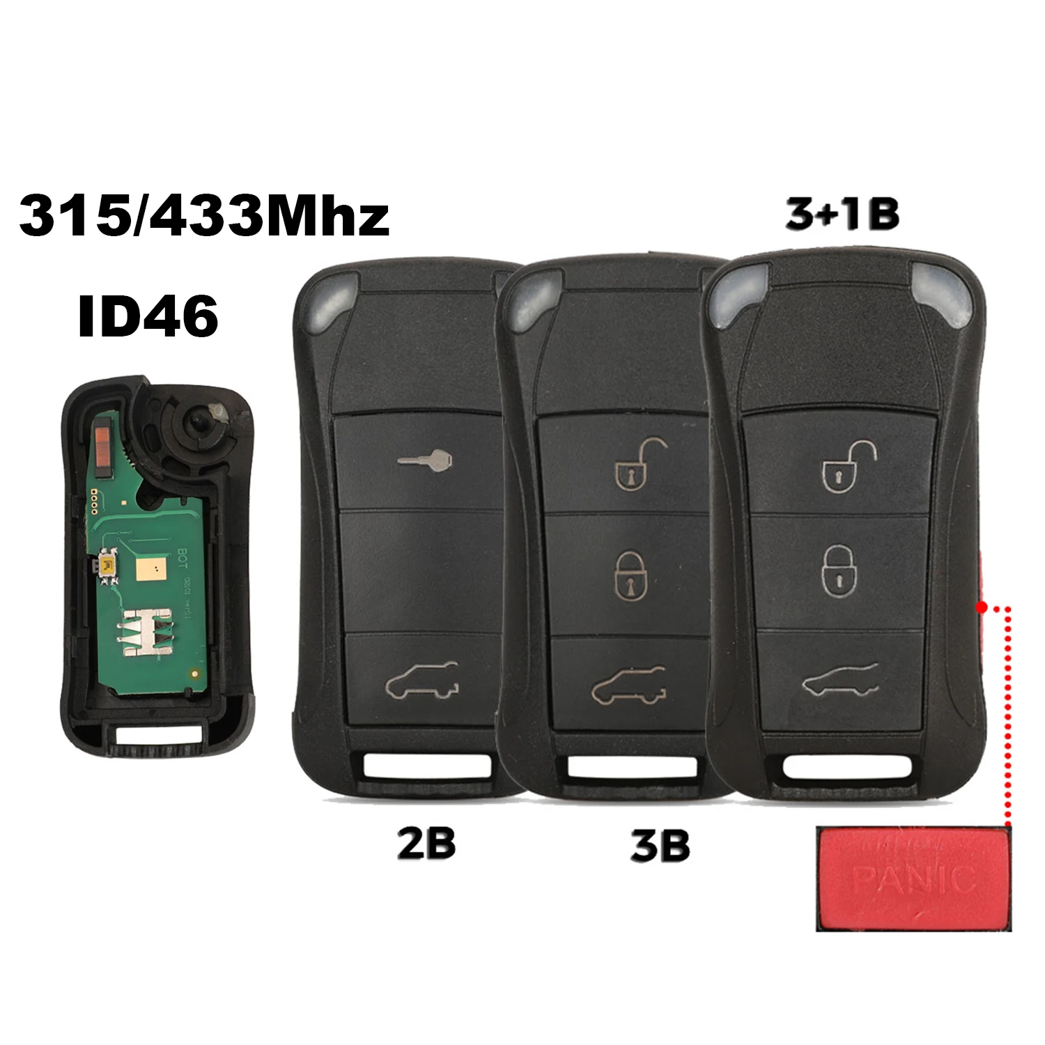 jingyuqin Car Key For Porsche Cayenne GTS 2/3/4 buttons Remote 315/433MHZ Flip Folding Car Key Shell ID46 PCF7946