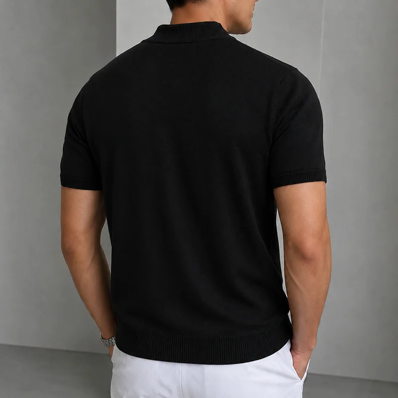 Herren Casual Einfaches Strick-T-Shirt Halbhoher Kragen Weicher Komfort Modisch Einfarbiges Strick-Kurzarm-T-Shirt Mock Neck Pullover – Detail 11