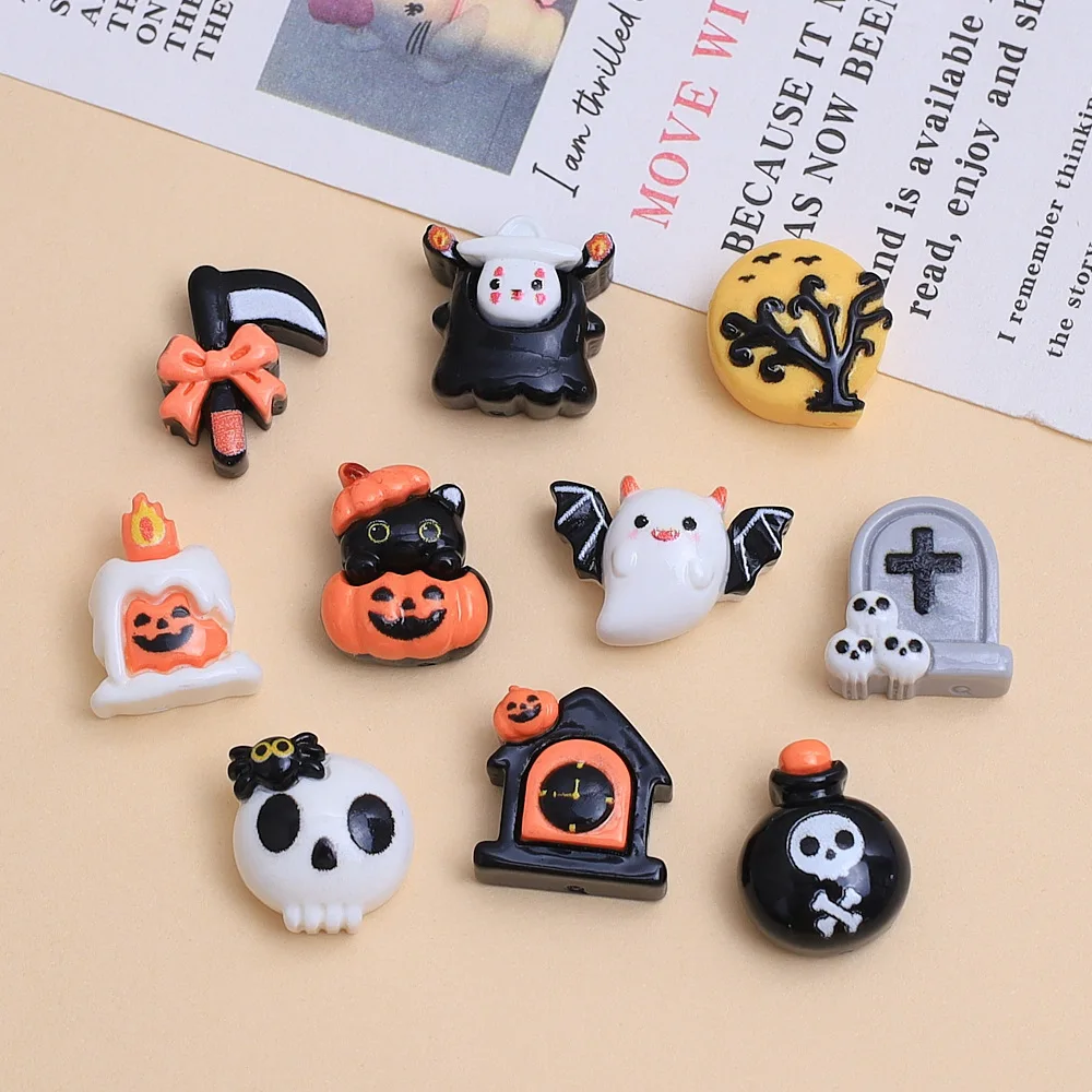100pcs Cute Mini Cartoon Halloween Resin Flatback Cabochon DIY for Phone Case Hairpin Keychain Earrings Scrapbook Decor
