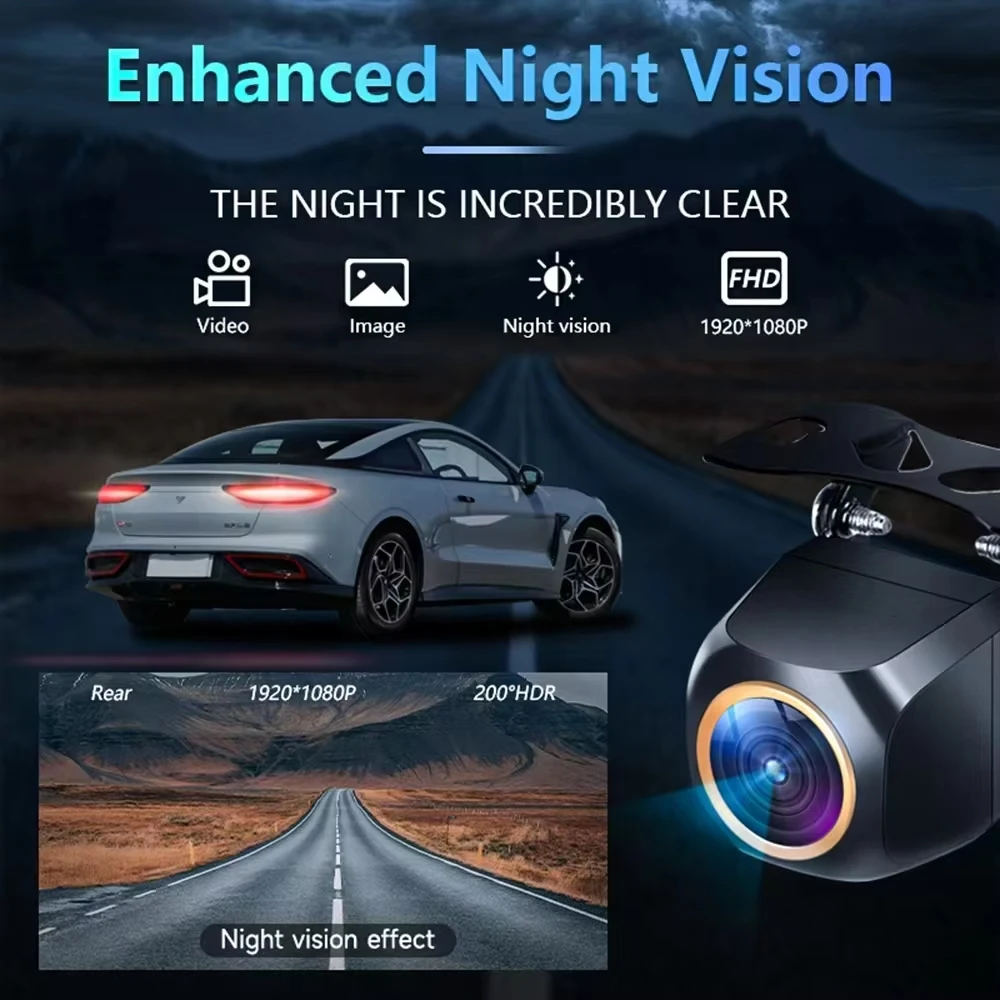Car For 200° Fisheye Golden Lens AHD 1920x1080P Rear View Camera Full HD Night Vision Vehicle back car reversing Front Camera