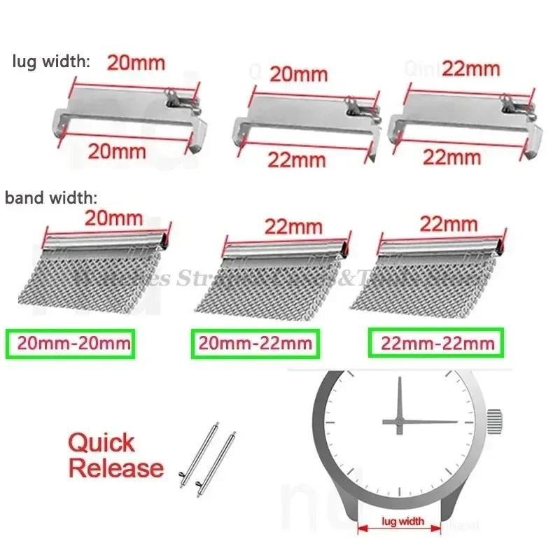 Watch Strap Metal Adapters 18mm To 20/22mm,20mm To 18/20/22mm,22mm To 18mm 22mm Quick Release Pins Connectors Watch Accessories