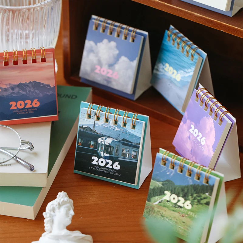 

1PC 2026 Desktop Ornament Decoration Office Stationery Landscape Mini Desk Calendar Creative Coil Calendar Planner