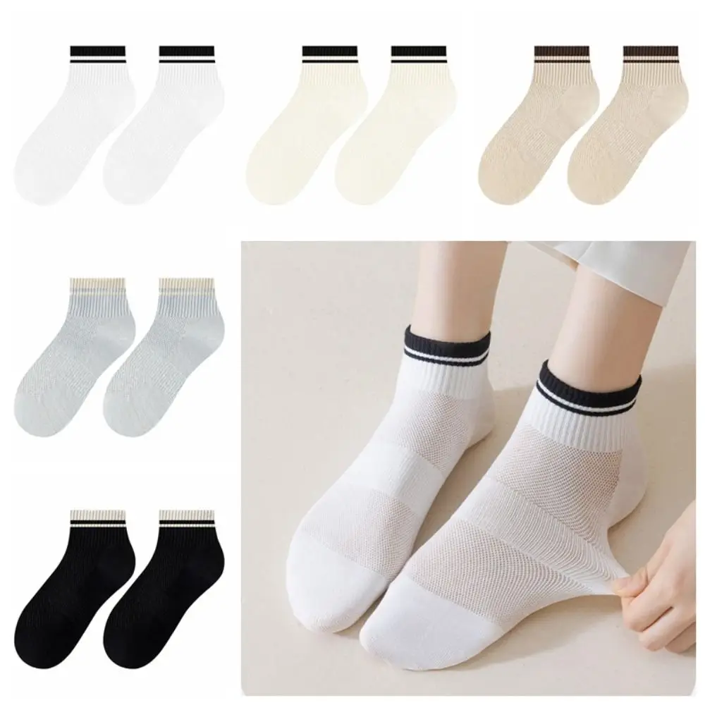 10Pairs Patchwork Sweat Absorption Women Ankle Socks Breathable Anti Slip Mesh Thin Socks Hosiery Short Tube Socks Summer