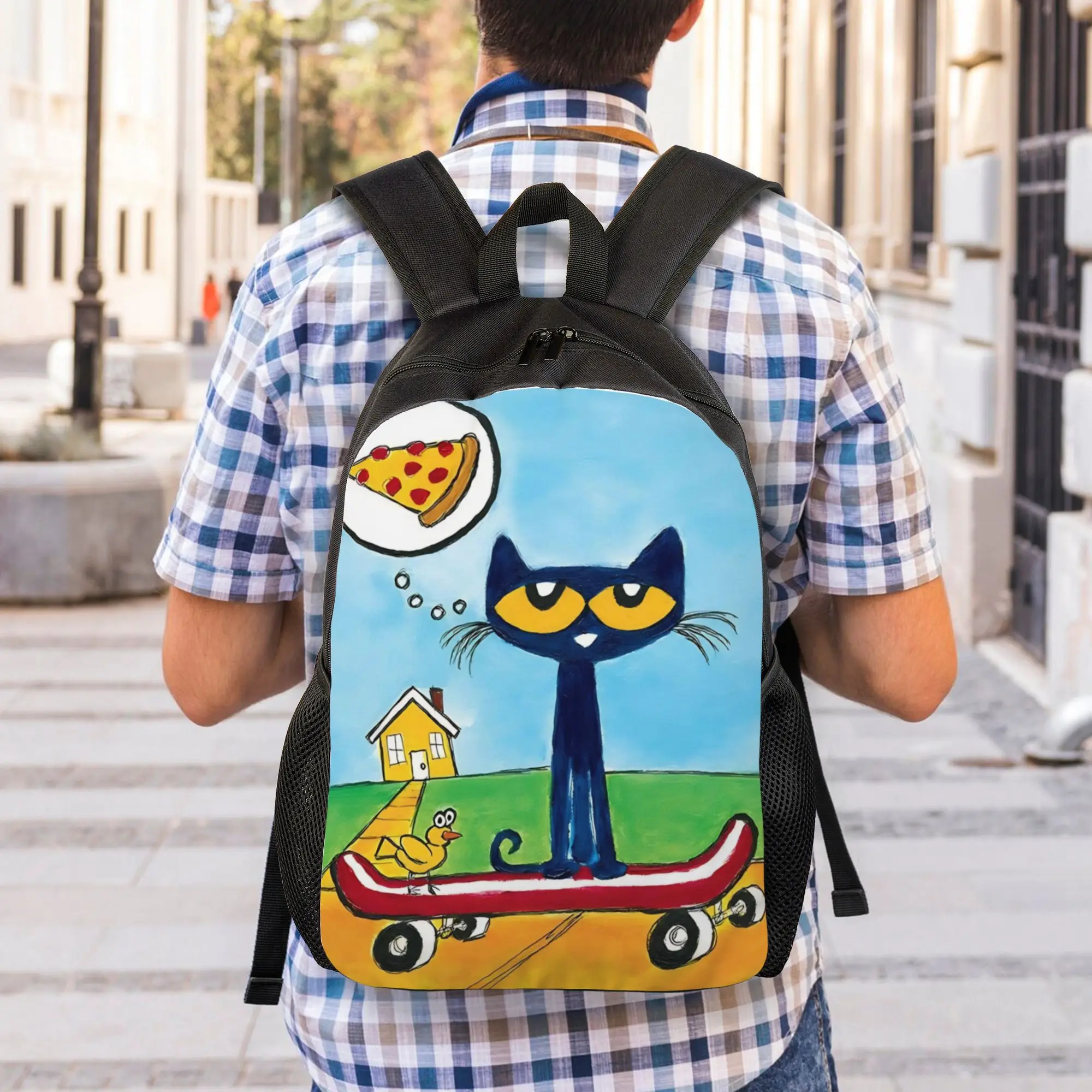 Pizza Pete The Cat Casual Backpack Outdoor High School Work  Daypack for Men Women Laptop Computer Shoulder Bag