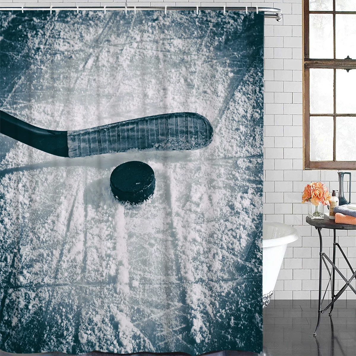 Ice Hockey Sports Ice Rink Waterproof Bathroom Decoration Shower Curtain With Hook Printed Bathtub Curtains Bathroom Accessories