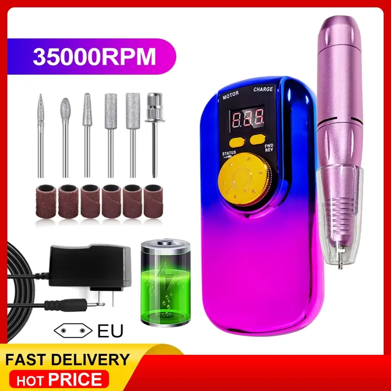 

Portable Electric Nail Drill Machine 35000RPM LCD Display Rechargeable for Acrylic Gel Professional Manicure Portable Tool