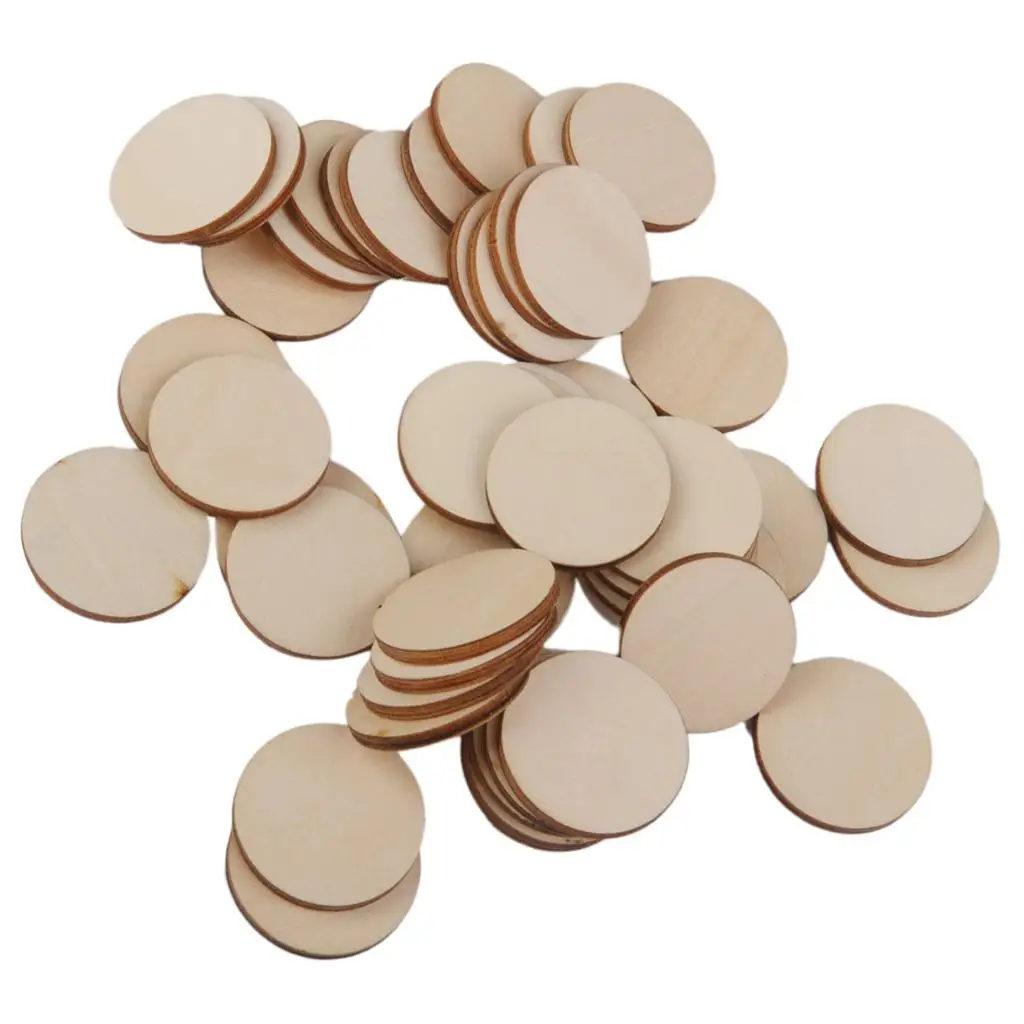 Natural Discs - Blank Round Slices for Crafts, Games, And Decorations , 50pcs 30mm