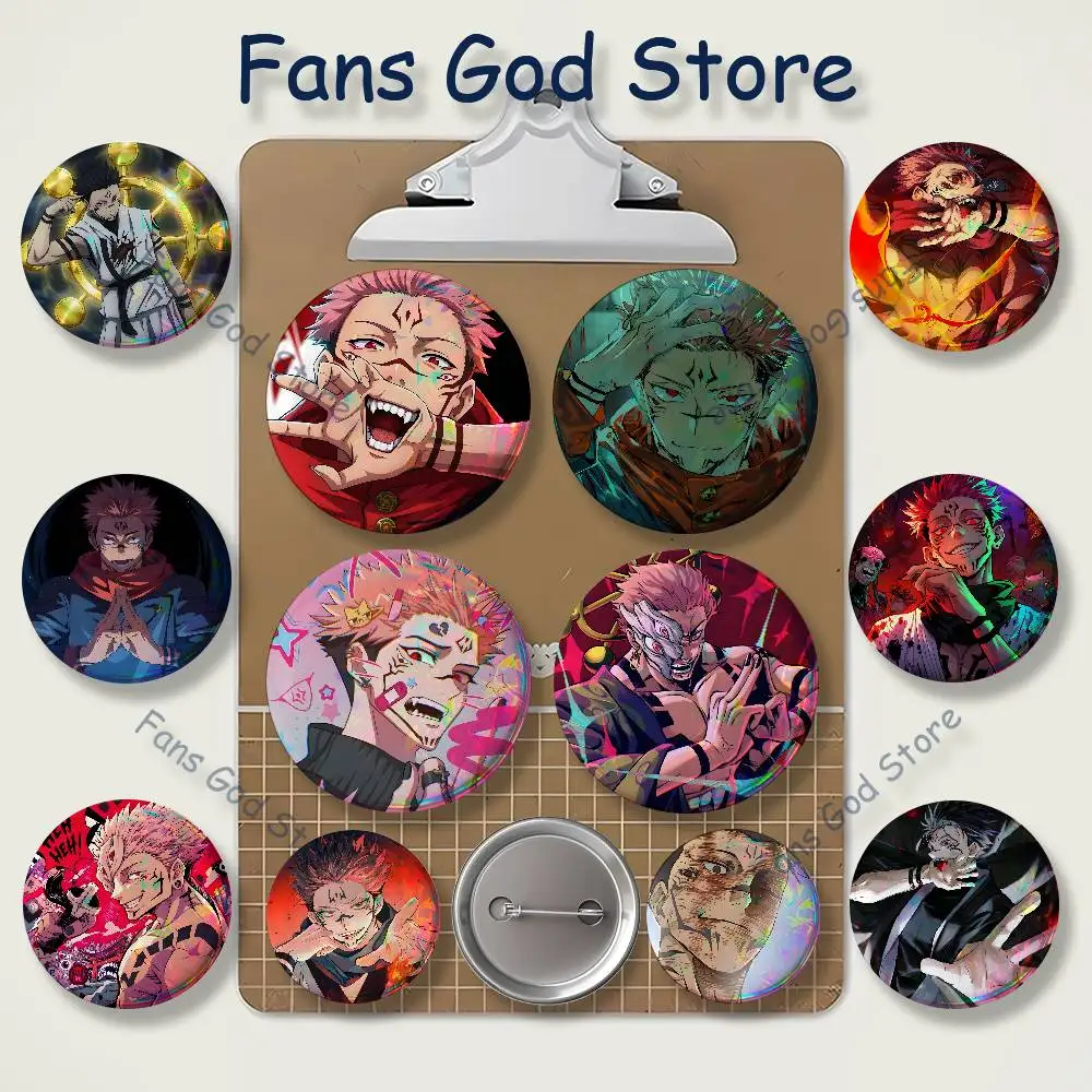 J-Jujutsu Anime S-Sukuna Enamel Pins Funny Cartoon Characters Badge Fashion Jewelry Accessories Round Snap-in Brooch On Backpack
