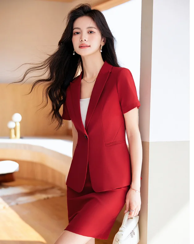 Short-sleeve small suit collar coat women's pants skirt two-piece set summer clothing professional slim-fit