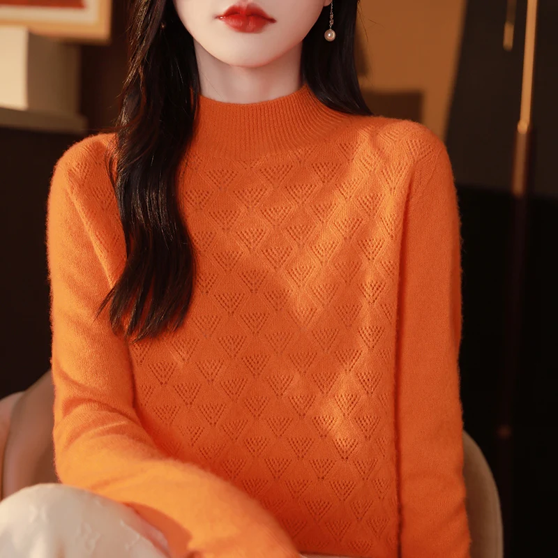 Moda Basic 100% Lana Merino Donna Tinta unita Collo a lupetto Maniche lunghe Maglione Pullover Cashmere Morbido Abbigliamento caldo delicato Top