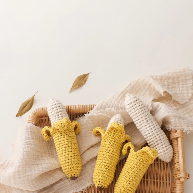 Para chocalho de limão mordida força exercício conforto brinquedo das crianças crochê frutas chocalho música brinquedo mordedor brinquedo recém-nascido chocalho presente