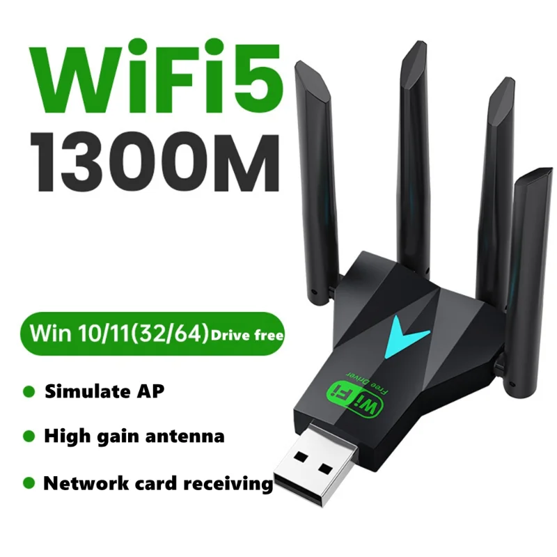 1300Mbps Wireless Network Card USB 3.0 WiFi USB Adapter Dual Band 2.4G/5Ghz Wi-Fi Dongle 4 Antenna Wireless Receiver For PC/La