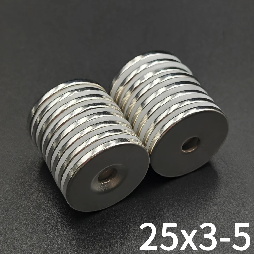 5/10 Pcs 25x3-5 네오디뮴 Imanes 25mm X 3mm 구멍 5mm NdFeB N35 라운드 슈퍼 강력한 강력한 영구 자석 Imanes 디스크