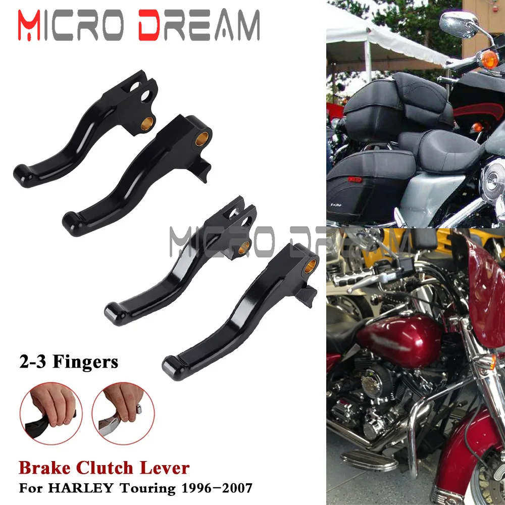 Brake Clutch Levers Hand Control 2-3 Finger Short Lever For Harley Street Glide FLHX FLHXI Road King Classic Custom 1996-2007