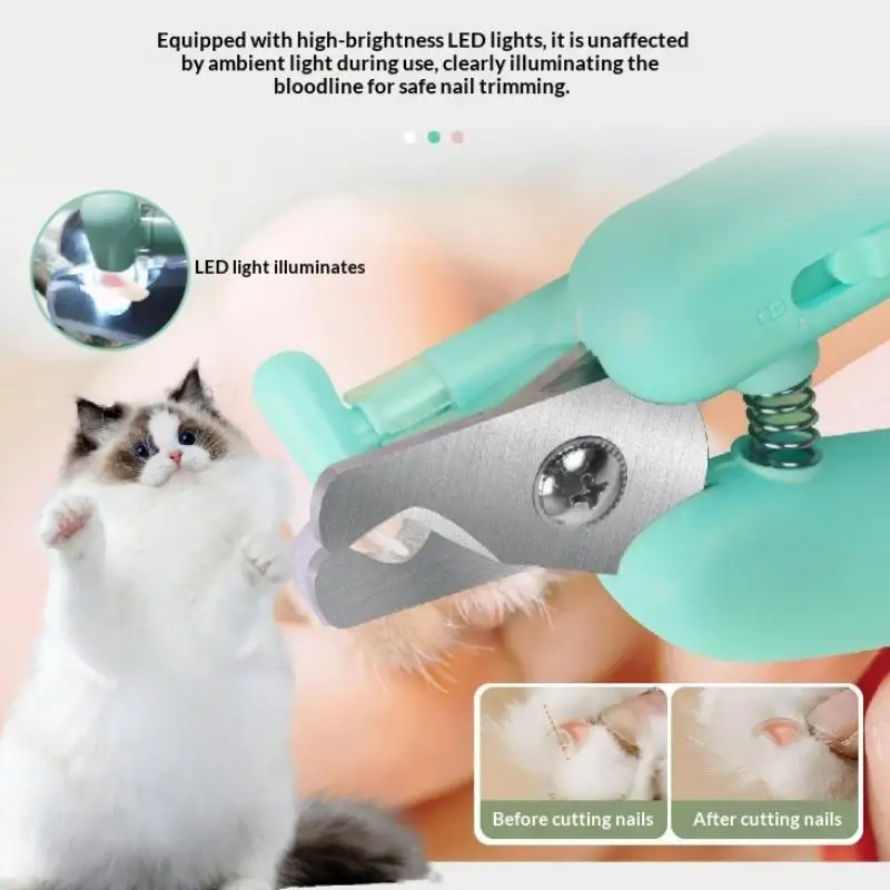 LED Light Pet Nail Clipper with File, Splash Proof Professional Paw Trimmer for Dogs Cats Small Animals Grooming