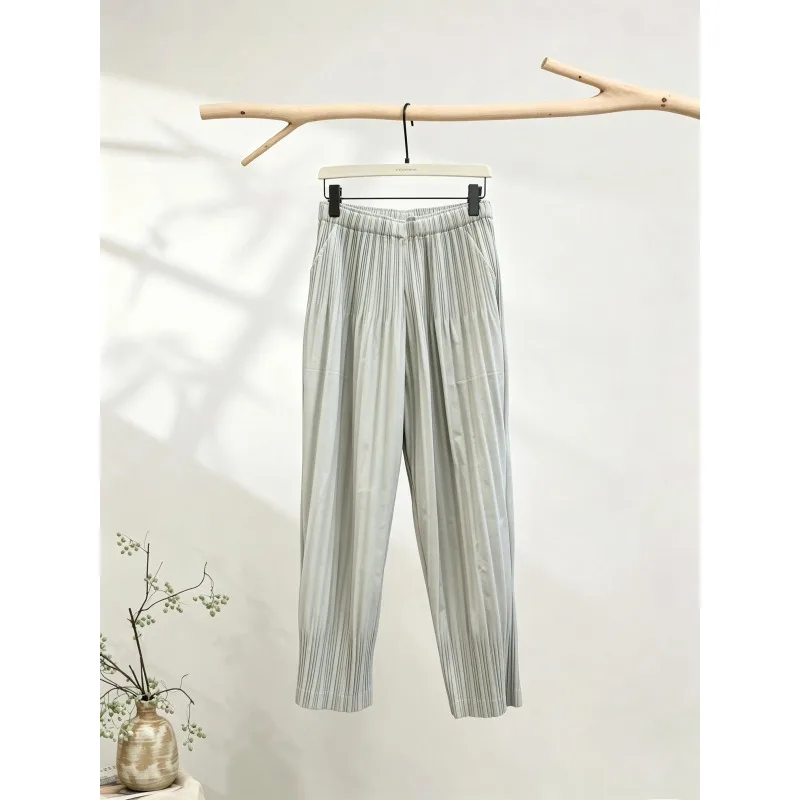 Miyake Pleated Pants Plisse Women 2026 Autumn New Slim Trousers Fit Versatile Mid-Waist Solid Commuter Casual Harem Skinny Pants