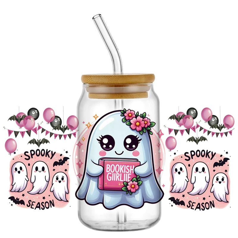 New design Pumpkin Festival ghost pattern UV DTF Cup Wrap Transfer Waterproof Stickers for 16OZ Tumbler coffee cup decoration