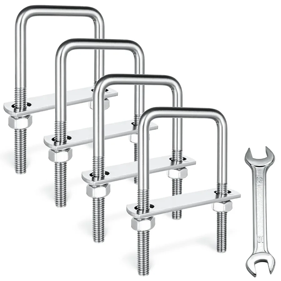 4 Set M8 Square UBoltsuBolts 2 ih Wide 304 Bulloni quadrati in acciaio inossidabile con dadi Bullone Piastra e rondella 4 M8 x 50 mm x 100 mm