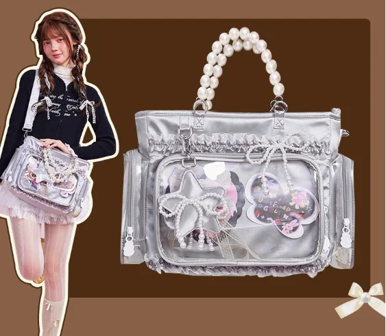 Sweet Cute Star Pearl Transparent Itabag Women's Tote Bag Handbag