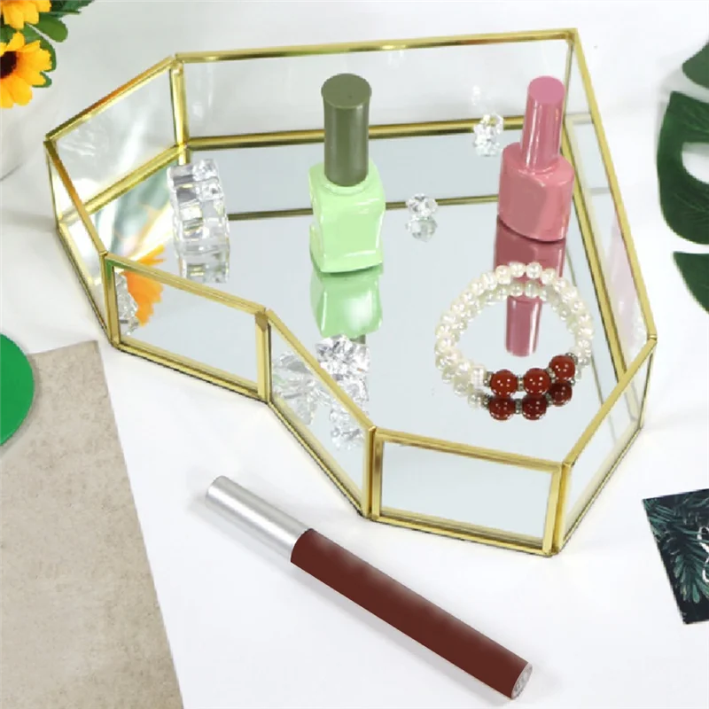 

F-F косметический поднос для макияжа, декоративный поднос-комод в форме сердца, геометрический держатель для ювелирных изделий, коробка