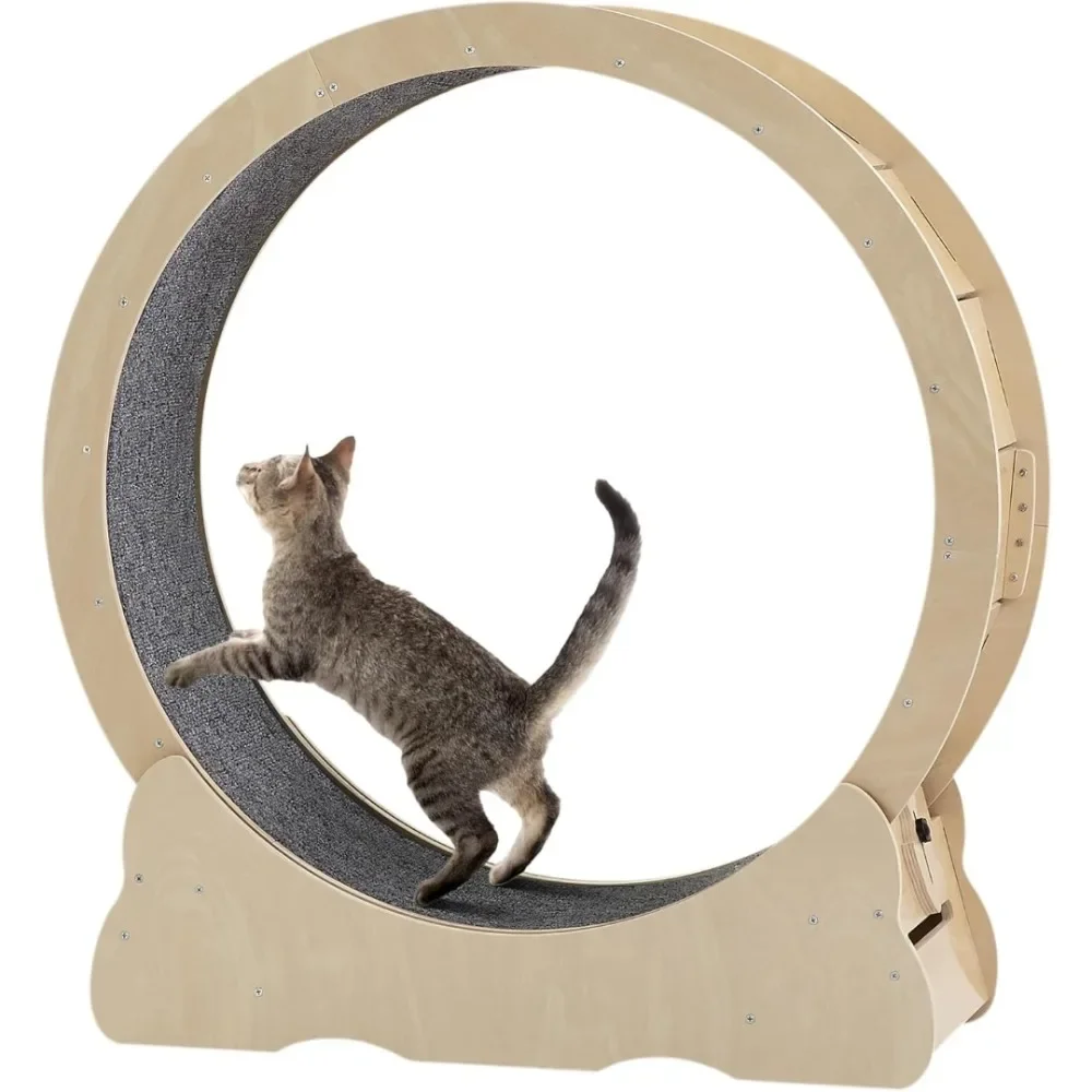 

Cat Wheel, 45.9" Natural Wood Treadmill with Carpet Runway, Safety Latch, Quiet Cat Exercise Solution