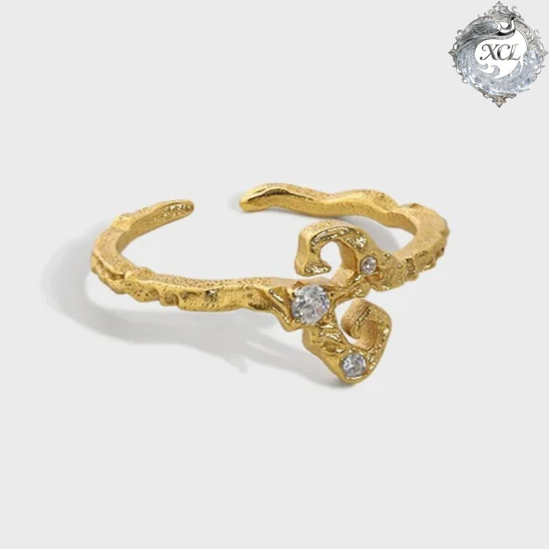 

Кольцо XCL из стерлингового серебра 925 пробы, многослойное, с половиной фианитов и половиной гладкой полосы, с эффектом сломанных бриллиантов, минималистичное модное кольцо для женщин