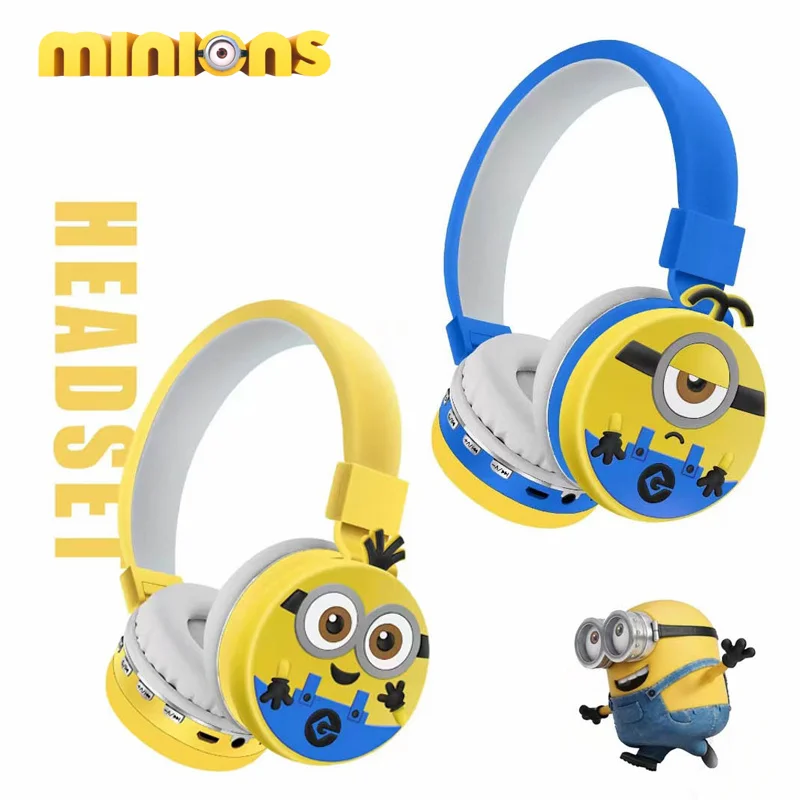 Minions Head Mounted Bluetooth Earphones Children Headset Wireless Headphones Stereo Music Gaming Sports Game Headset Kid Gift