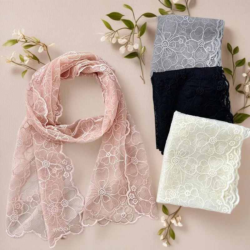 Dun kant lang elegant beige garen fris en zoet effen kleur zijden sjaal Franse retro damessjaal lente zomer en herfst