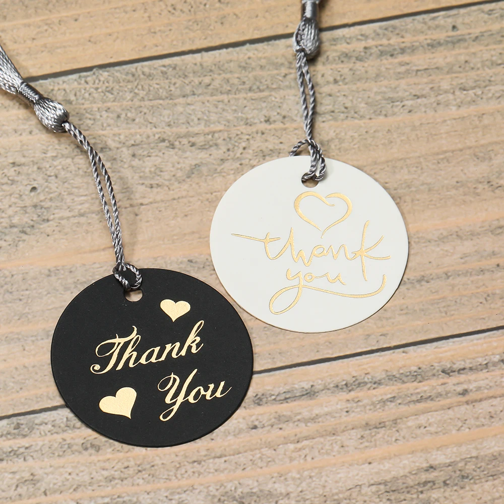 50pcs/Lot Stamping Thank You Tags Jewelry Hang Tag Black White Paper Cards Jewelry Accessories Price Label