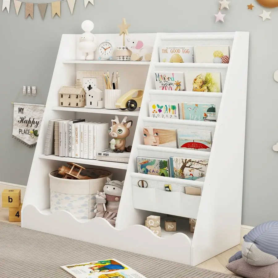 

Детская книжная полка и стеллаж для игрушек, детский книжный шкаф с 5 полками и 4-уровневым шкафчиком, деревянная книжная полка Монтессори для детской комнаты, дерево