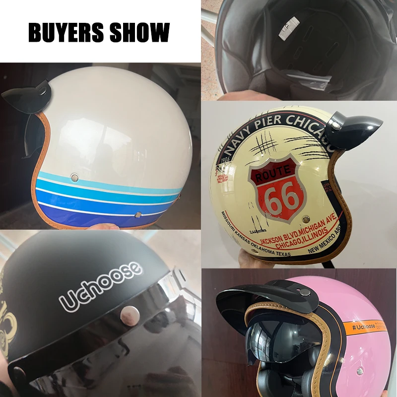 uchoose 3/4 retro helmet, motorcycle opening  Vintage Motorcycle Helmet for Men & Women, Classic Retro Open Face Design