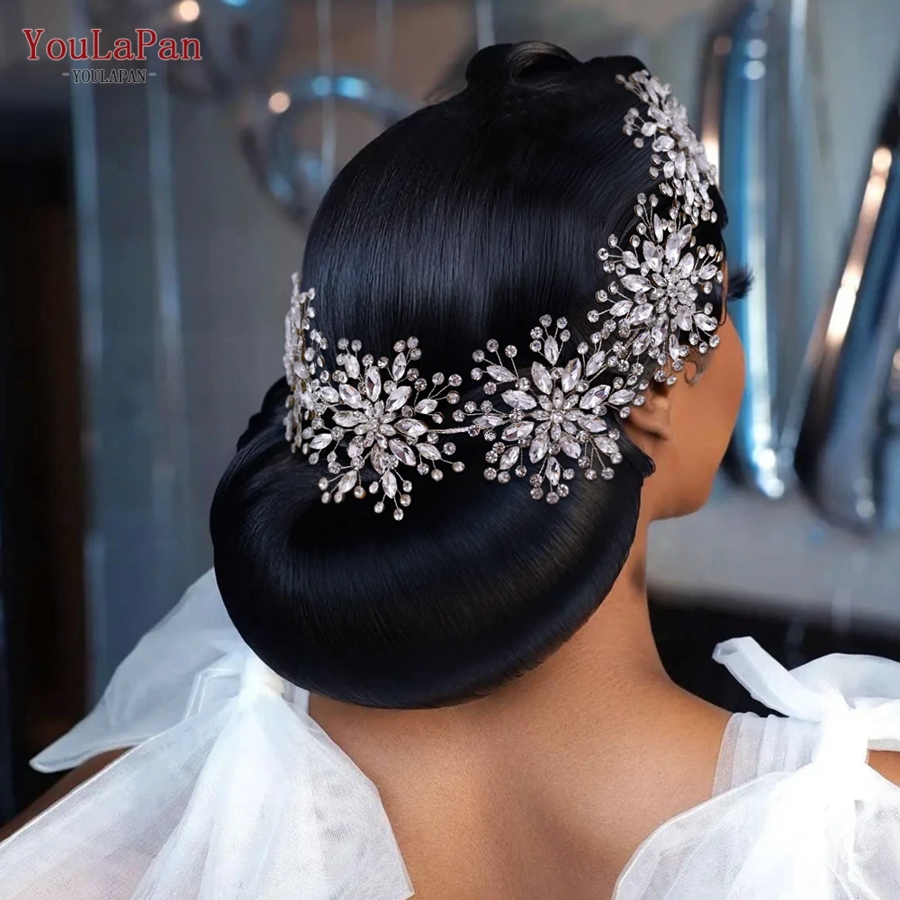 YouLaPan Bridal Rhinestone Flower Headband Wedding Bride Tiara Princess Bling Crown Women Hair Accessories for Party HP451