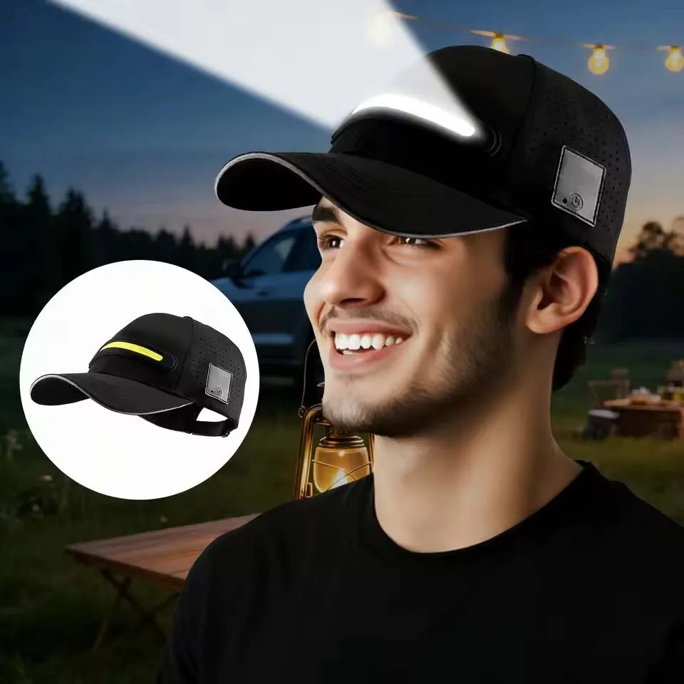 LED Baseball Caps Flashlight Hats Outdoor Baseball Caps with Adjustable Light Built in Headlamp for Fishing Jogging Camping