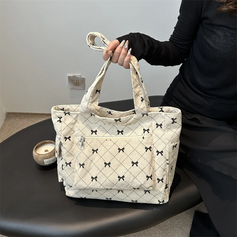 Borsa tote da donna in velluto a coste Borsa tote Borsa a tracolla alla moda di grande capacità Borsa da viaggio casual multitasche Borsa da viaggio all'aperto