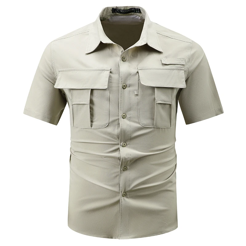 Men Tactical Short Sleeve Shirt Men Cargo Work Shirts Summer Breathable Quick Dry Multi-pocket Hiking Fishing Outdoor Shirts
