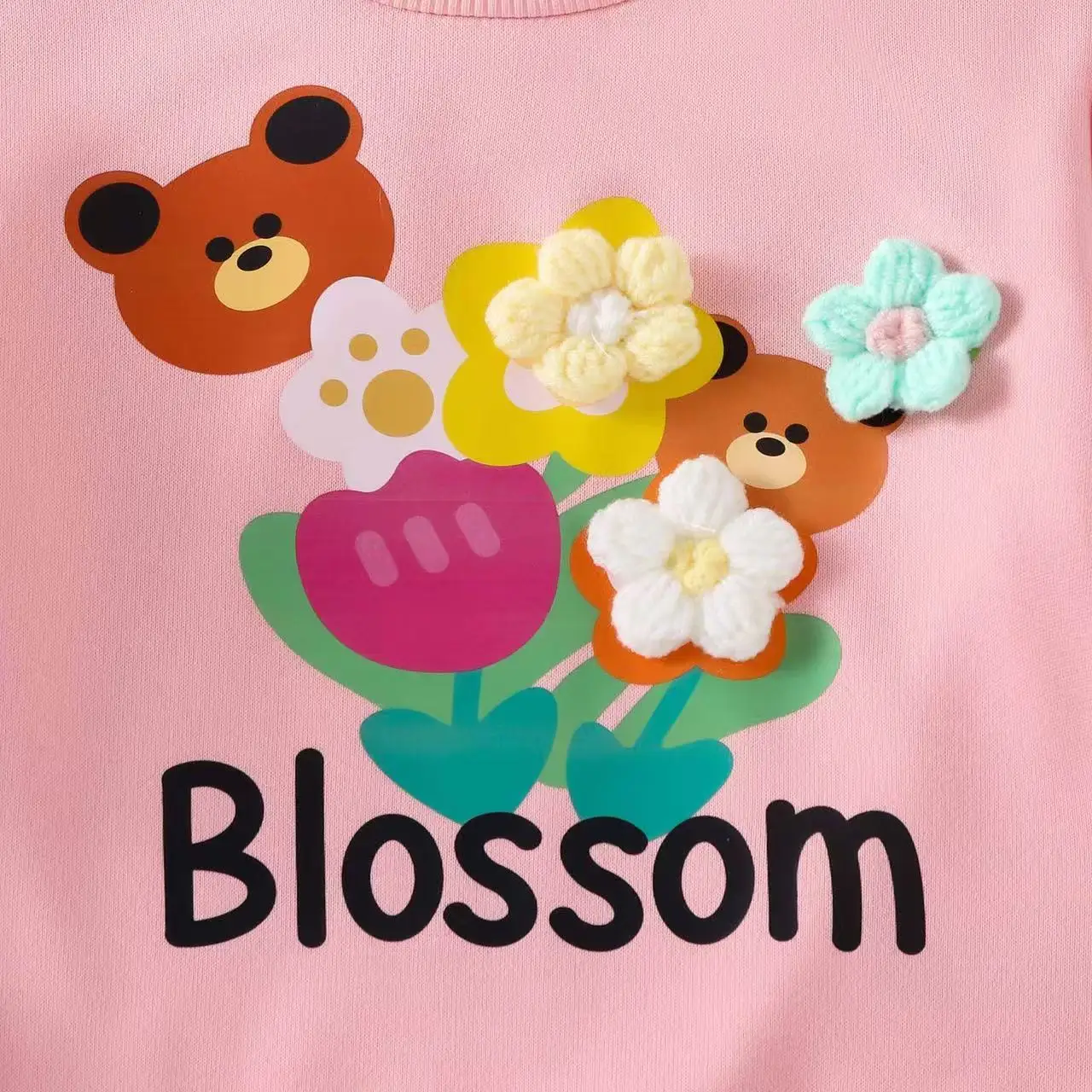 Spring and Autumn New Small and Medium sized Children's Flower Blossom Letter Long Sleeve Sweater Trumpet Pants Two Piece Set