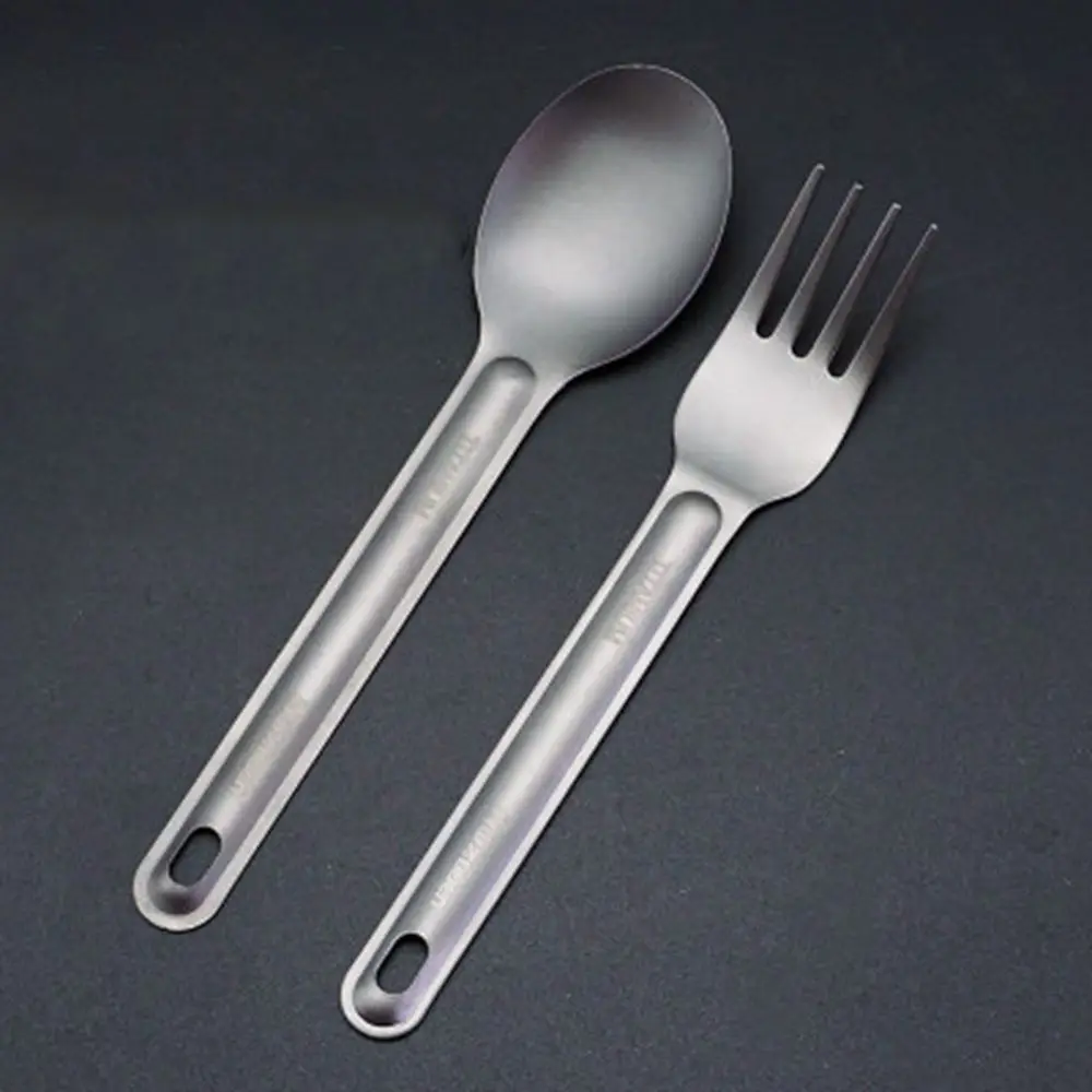 1PC Ultralight Titanium Metal Silver Tableware Long Handle Spoon Cutlery Fork EDC Camping Tool Outdoor Picnic Accessories