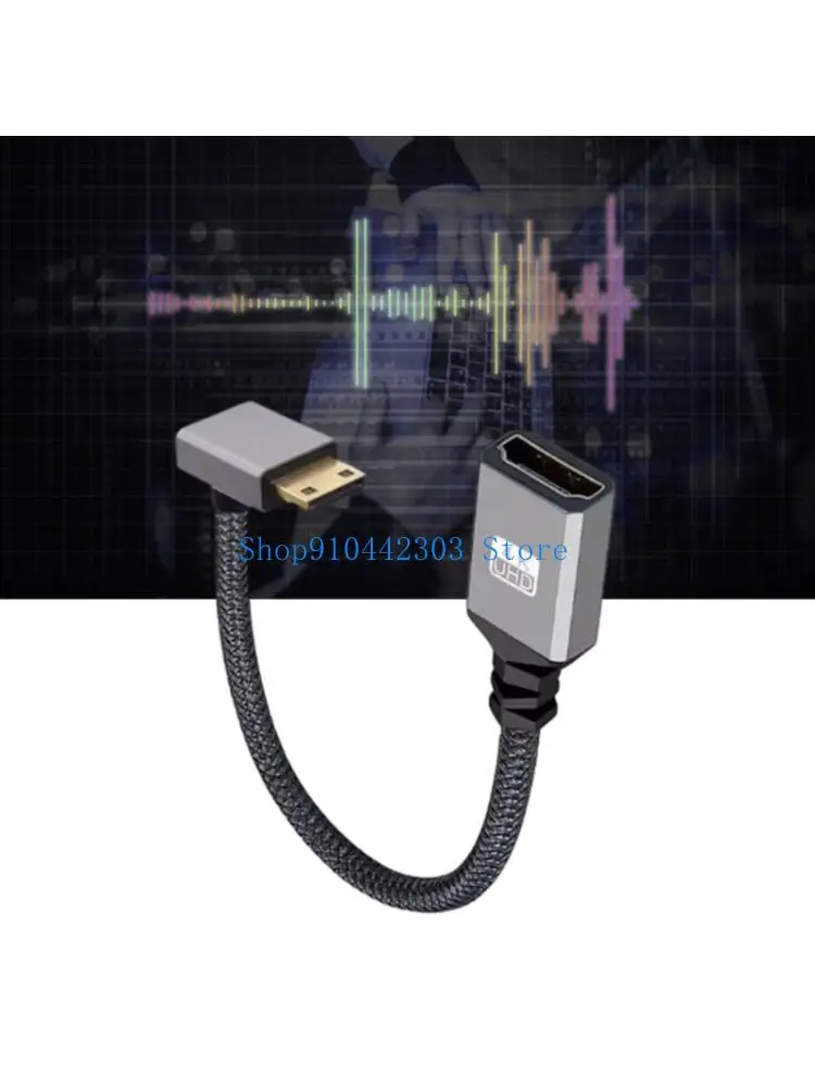 652F 90Degree Angled Mini HDMIs To HDMIs Adapter Cord Compatibility for DSLR Tablets High Clear Support PVC Coating