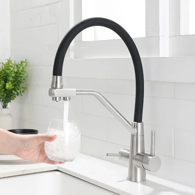 

Kitchen Sink Faucet Tap Pure Water Filter Mixer Crane Dual Handles Purification Kitchen Hot and Cold Faucet